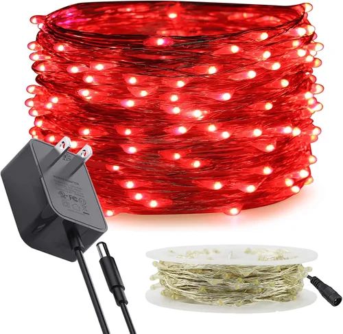 Vista 20 de RUICHEN Guirnalda de luces LED de alambre plateado con carrete de 99 pies, 300 luces LED de 99 pies, color verde