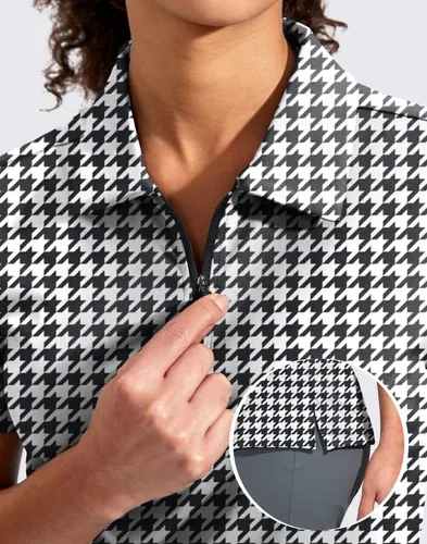 Vista 4 de Viodia Camisa de golf para mujer, manga corta, con cremallera, de secado rápido, elástica, con cuello de tenis, ropa de golf