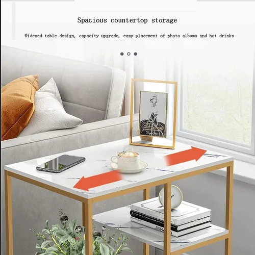 Vista 6 de Mesa Auxiliar Rectangular Marbling Side Table Light Luxury Sofa End Table Slim Accent Coffee Table w/Metal e for Small Spaces Living Room Bedroom