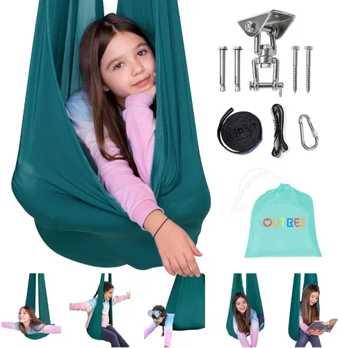 Vista 11 de OUTREE Columpio sensorial para niños con gancho giratorio de 360°, columpio de terapia interior ideal para autismo, TDAH, trastorno de procesamiento