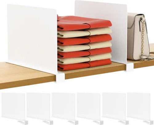 Vista 46 de HBlife 6 separadores de estantes negros, organizador vertical de bolso para armario, perfecto para suéteres, camisas, bolsos en el dormitorio