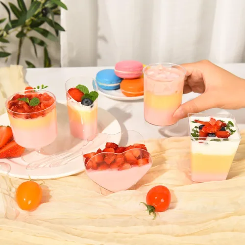 Vista 5 de 100 Pack Plastic Dessert Cups with Spoons, 5 oz Clear Small Mini Dessert Cups with Spoons, Dessert Shooter Cups for Party, Plastic Parfait Cup