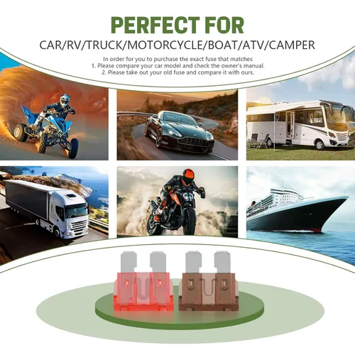Vista 4 de LOCOPOW Kit de 100 fusibles de hoja estándar, kit surtido de fusibles para automóvil, fusibles para caravana, 5A/7.5A/10A/15A/20A/ 25A/ 30A/ 35A