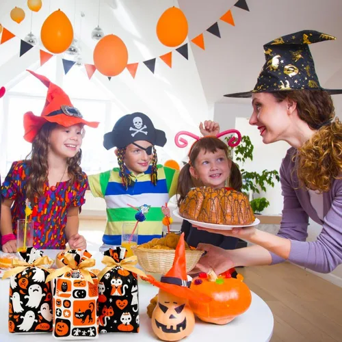 Vista 6 de Shintop Bolsas de golosinas de Halloween, 50 bolsas pequeñas con cordón Con