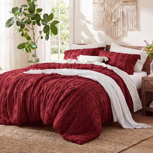 Vista 18 de Bedsure Juego de edredón bohemio copetudo, tamaño individual, juego de cama bohemio azul pizarra, GentleSoft™ 2 piezas de ropa de cama bordada