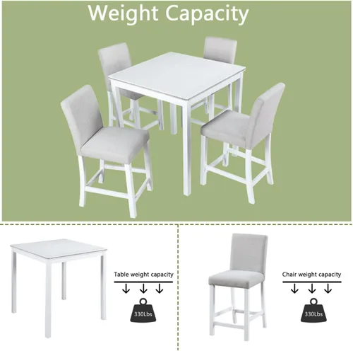 Vista 7 de Juego de mesa de comedor de madera de 5 piezas, juego de mesa de cocina con una mesa rectangular y 4 sillas tapizadas