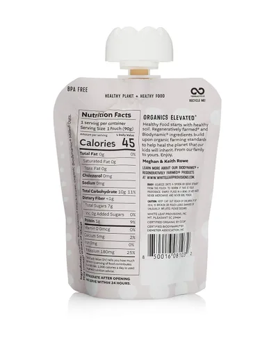 Vista 4 de White Leaf Provisions Alimentos biodinámicos y orgánicos para bebés, bolsas de puré de melocotón + avena sin azúcar para bebés, alimentos