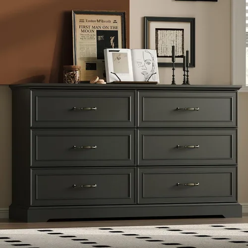Vista 8 de Cómoda rústica de 3 cajones para dormitorio, cómoda moderna de 24 pulgadas de ancho con cajones profundos y asas de barra, mesita de noche de madera
