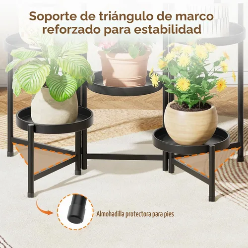 Vista 5 de LASZOLA Soporte plegable para plantas de interior de 7 niveles para múltiples macetas grandes, estante ajustable alto y resistente con bandeja de 10