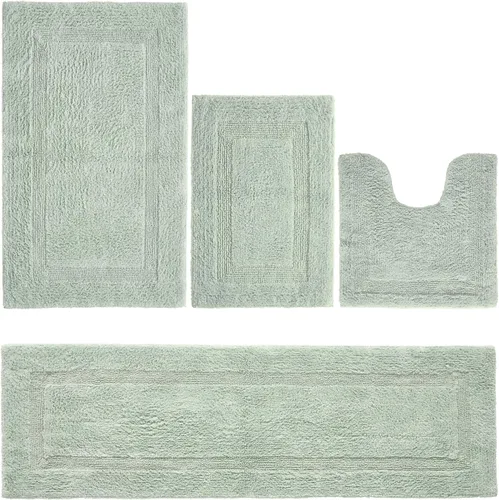 Vista 390 de Better Trends - Juego de 2 alfombras de baño 100% algodón, extra suaves, con borlas, de 17" x 24", alfombra de baño superabsorbente y reversible