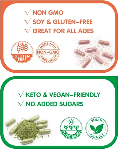 Vista 8 de Suplemento de frutas y verduras, 360 cápsulas de frutas y verduras naturales, suplementos vitamínicos para mujeres, hombres y niños, sin gluten