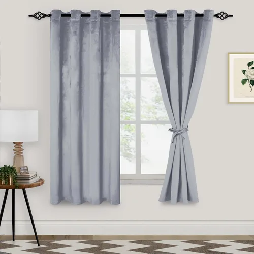 Vista 53 de XWZO Cortinas de terciopelo azul de 63 pulgadas de largo, elegantes cortinas de lujo suaves para sala de estar, aislamiento térmico, oscurecimiento