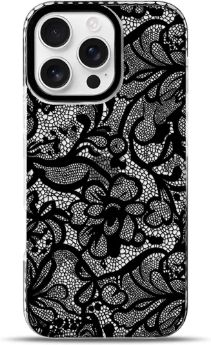 Vista 39 de NITITOP Funda para iPhone 13 Pro con flores de encaje transparente - Negro