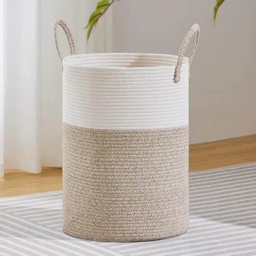 Vista 18 de VIPOSCO Cesta de lavandería tejida pequeña de 30L, color marrón y blanco