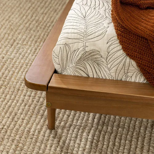 Vista 8 de Walker Edison Moderna plataforma de madera maciza de mediados de siglo, cabecero de cama, estribo, marco de cama, dormitorio, individual, caramelo