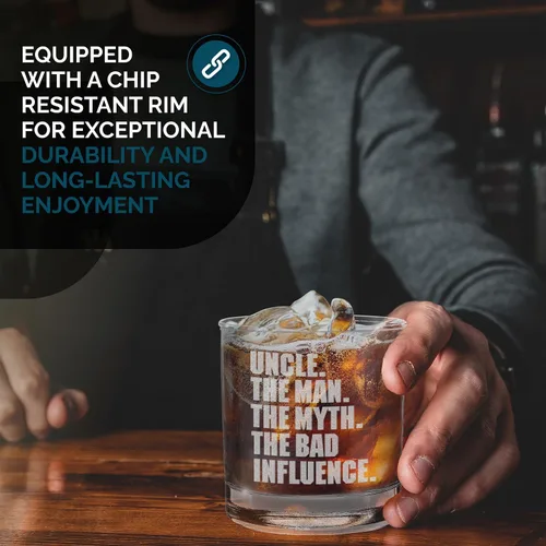 Vista 5 de shop4ever Uncle The Man Myth Bad Influence - Vaso de whisky grabado de 11 Regalo divertido del tío de whisky, vidrio de whisky grabado, vidrio