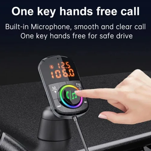 Vista 3 de Transmisor FM Bluetooth para coche, Bluetooth para Carro/adaptador de audio con cargador de coche dual, compatible con doble pantalla digital