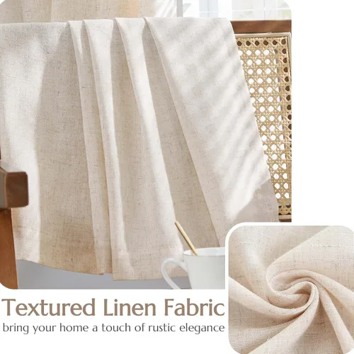 Vista 4 de jinchan - Cortinas de lino forradas de 84 pulgadas con ojales, 2 paneles Forro beige