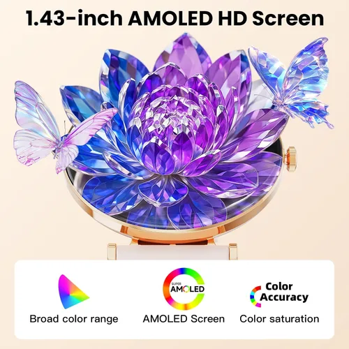 Vista 5 de Hwagol Relojes inteligentes para mujer compatibles con iPhone Android [llamadas/cuerpo delgado de metal], pantalla AMOLED microesférica de 1.43