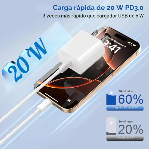 Vista 2 de Cargador para iPhone de carga rápida de 20 W, paquete de 3 con cable USBC a USBC de 6 pies iPhone 17 Charger for Home, Office & Travel, USB C