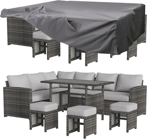 Vista 13 de U-MAX Juego de muebles de patio, 7 piezas de sofá seccional para exteriores Ratán marrón y cojín rojo
