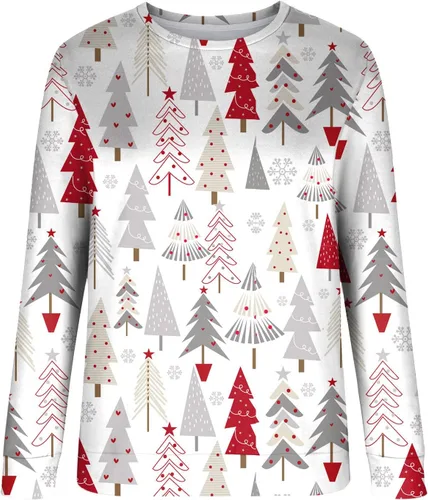 Vista 2 de SNKSDGM Sudadera de manga larga raglán con estampado de árbol de Navidad de leopardo para mujer, cuello redondo, raglán, sin botones