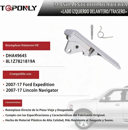 Vista 3 de TQPONLY - Manija interior de puerta, compatible con Ford Expedition Lincoln Navigator 2007-2017, lado del conductor delantero o trasero izquierdo