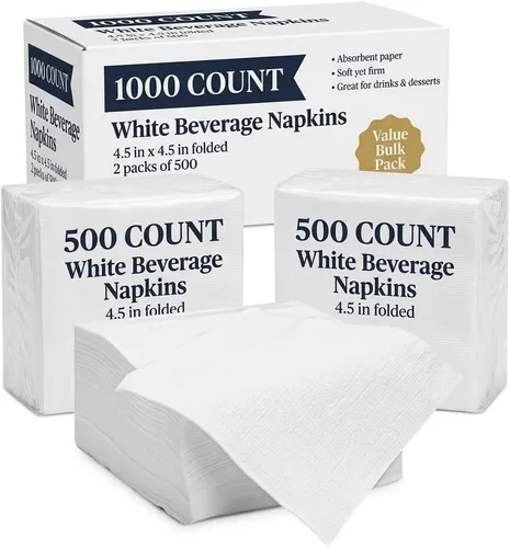 Vista 12 de Finetouch Servilletas blancas para bebidas, 500 unidades, servilletas de cóctel desechables, servilletas de papel absorbentes de 1 capa a granel