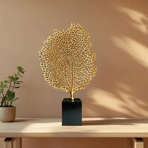 Vista 3 de Decozen Escultura de coral de resina para decoración del hogar, acabado dorado para consola de temporada, estante de mesa en habitación, dormitorio