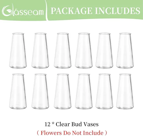 Vista 7 de Glasseam Jarrones de flores transparentes para centros de mesa: moderno juego de 12 jarrones de cristal para bodas, fiestas, centros de mesa