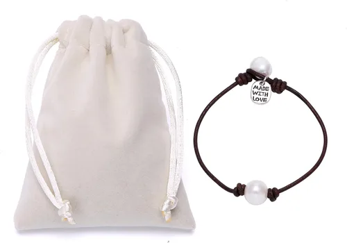 Vista 7 de Pulsera cultivada de agua dulce de una sola perla hecha a mano de cuero genuino pulsera de ágata Malaquita Tiger Eyes con encanto joyería sintética