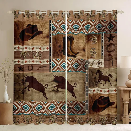 Vista 20 de Cortinas de ventana de herradura con estrellas de Texas, cortinas de granero de madera rústicas occidentales, 38 pulgadas de ancho x 45 pulgadas