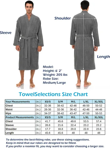 Vista 6 de TowelSelections Bata de baño para hombre, 100% algodón, bata de baño de spa para hombre