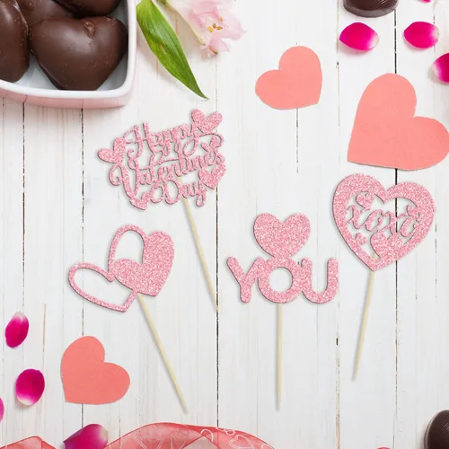 Vista 67 de Ephlyn 24 adornos para cupcakes con purpurina para el día de San Valentín, dulce amor, corazón, día de San Valentín, decoración para cupcakes