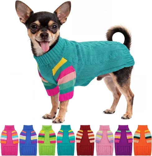 Vista 44 de Suéter XS para perro, suéter de cuello alto con manga para Yorkie Azul