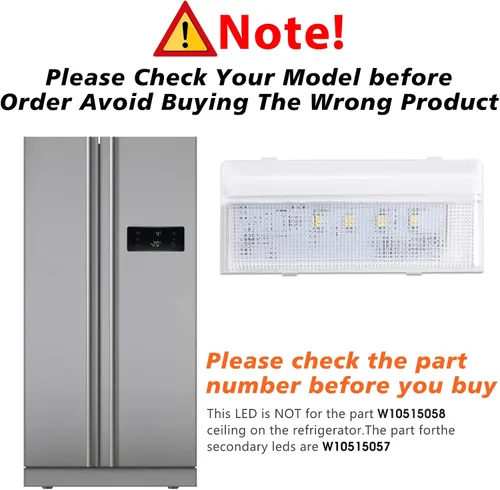 Vista 7 de W10515057 Luz de refrigerador para refrigerador Whirlpool Luz de repuesto LED, Whirlpool WRS325FDAM04 Luz WRS325FDAM02 Luz WPW10515057