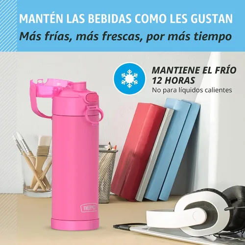 Vista 5 de THERMOS FUNTAINER Botella de acero inoxidable con aislamiento al vacío de 16 onzas con tapa ancha de canalón, Rosa Neón