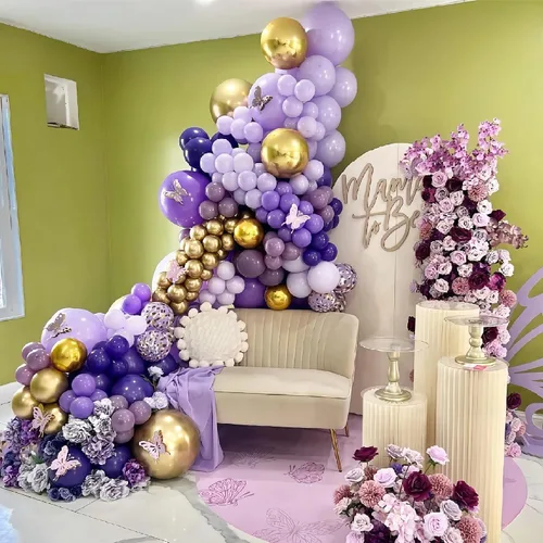 Vista 7 de Purple Balloon Arch Kit Purple Gold Balloons Birthday Decorations For Girls