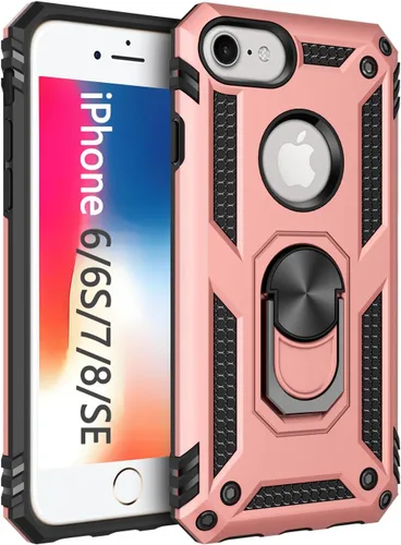 Vista 16 de Korecase Funda para iPhone 8, protección de cámara, armadura militar, doble capa, soporte compatible con iPhone 6 6s y iPhone 7 8, color negro
