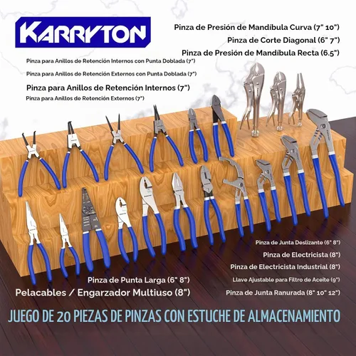 Vista 2 de Juego de alicates de 20 piezas, juego de herramientas de alicates versátiles con caja de transporte negra, ideal para trabajadores profesionales