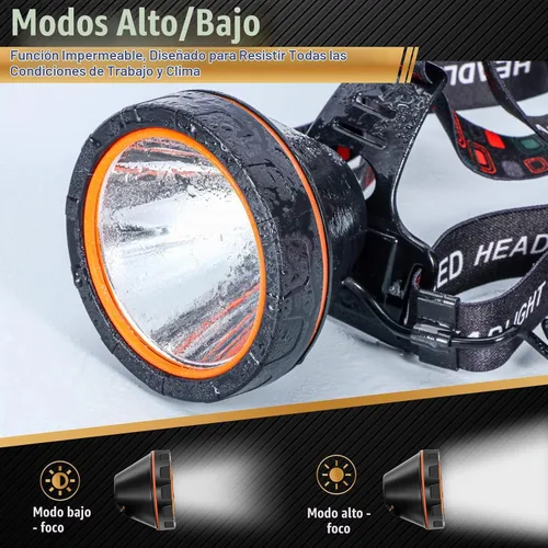 Vista 6 de Linterna frontal LED recargable, faro frontal impermeable súper brillante, linterna para casco duro para la caza de mapaches, pesca, camping