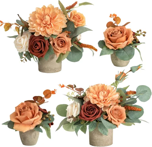 Vista 6 de Ling's moment Centro de mesa de boda flor con jarrón para ceremonia/recepción, mantel de mesa, arco, pasillo, juego de 4 negro y terracota