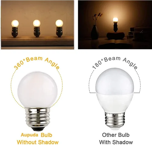Vista 6 de Bombillas LED G40 E26, 1.5 W de bajo vatio, 2700 K blanco cálido, luz Escarchado