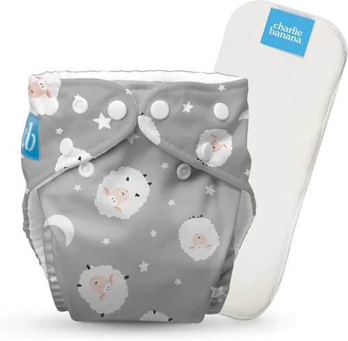 Vista 29 de Charlie Banana Pañales de tela, reutilizables, lavables, ajustables, talla única, para bebés y niños pequeños, con inserto absorbente, aviador