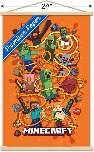 Vista 3 de Trends International Minecraft - Póster de pared Funtage, 22.375 x 34 pulgadas, paquete de impresión premium y colgador de madera de haya