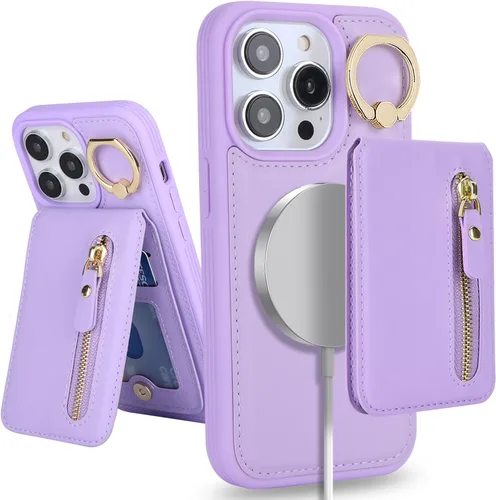 Vista 29 de para iPhone 14 Funda con soporte magnético Magsafe compatible, llavero de cuero PU plegable con soporte desmontable, funda tipo cartera 2-en-1