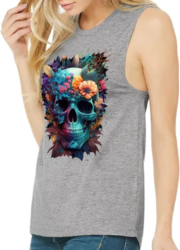 Vista 2 de Colorful Flower Women's Muscle Tank - Print Tank Top - Graphic Workout Tank