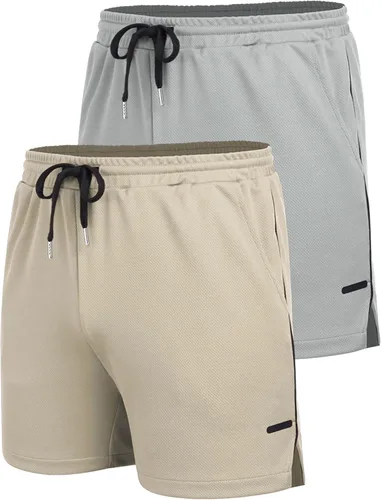 Vista 4 de COOFANDY Paquete de 2 pantalones cortos de entrenamiento para hombre, de secado rápido, pantalones cortos deportivos ligeros de 5 pulgadas
