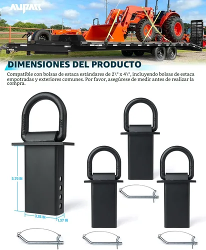 Vista 7 de Anillos en D de bolsillo de estaca de servicio pesado de 5/8" con cordón anti-pérdida Utilidad de amarre ajustable de 18,000 libras para bolsillo