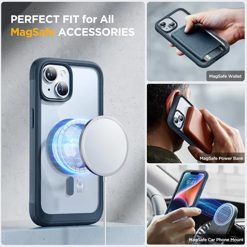 Vista 7 de Miracase Funda Magnética para iPhone 14 de 6.1'', [Sin Burbujas] Funda Protectora Bumper de Cuerpo Completo con Protector de Pantalla de Vidrio
